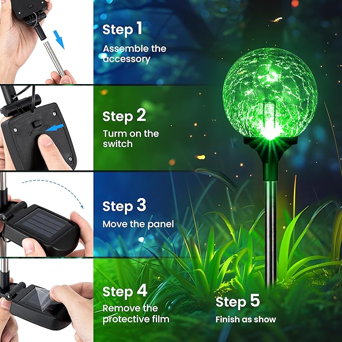 GIGALUMI Solar Garden Lights 3 Pack, Outdoor Solar Lights for Yard Decorative, Christmas Lights Outdoor Decorations Waterproof, Multi-Colored Changing Garden Globes Cracked Glass Ball with LED Lights