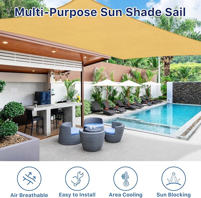 12'x12' Sun Shade Sail, UV Protection Outdoor Shade, Curved Tear Resistant Heavy Duty Sun Shade for Patio Garden, Backyard, Deck, Car Port, Playground, (Sand)
