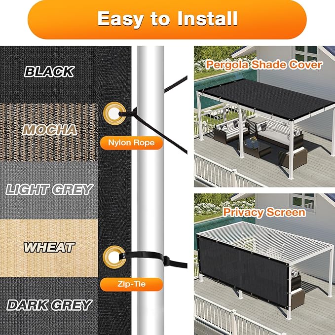 Artpuch Outdoor Pergola Shade Cover 19x22 FT Sun Shade Cloth with Grommets Black 90% UV Protection Canopy Patio Privacy Screen (Customized Available)