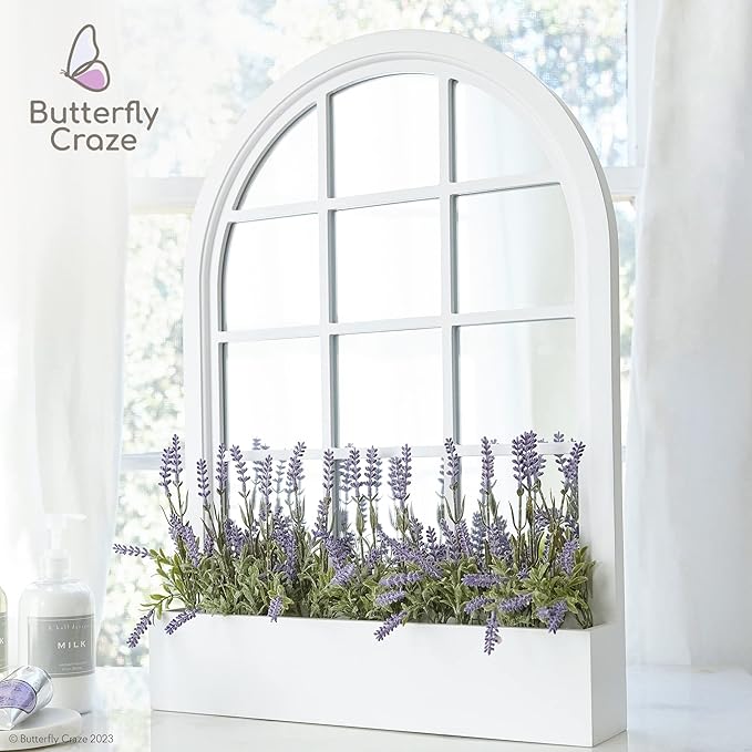 Butterfly Craze Lavender Artificial Flower Stems - UV-Protected Outdoor Artificial Plants - Plastic Flowers for Outdoors - Floral Picks for Weddings & Centerpieces - 4 Pack, 14.5"-16.5"