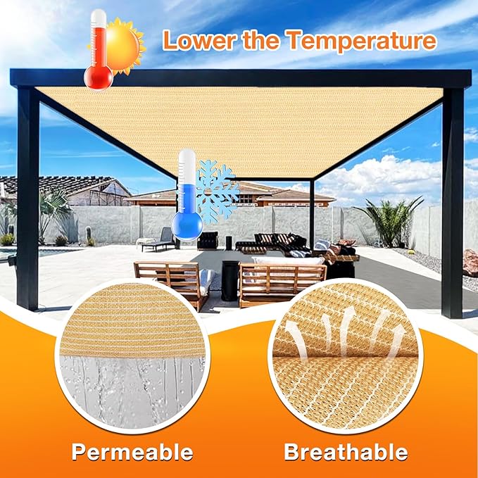 Artpuch Outdoor Pergola Shade Cover 10' X 10' Sun Shade Cloth with Grommets, 90% UV Protection Canopy Patio Privacy Screen (Customized Available) GN107, Wheat