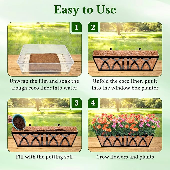 Halatool 2 Pack 48 Inch Window Box Liners Pre-Formed Coconut Fiber Planter Liner 100% Natural Coco Fiber Liners for Planters Hanging Basket Balcony Railing and Porch