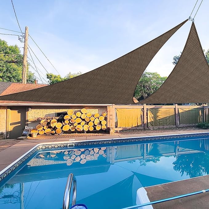 E&K Sunrise 2' x 2' x 2' Sun Shade Sail Triangle Canopy Shade Cover UV Block for Patio Backyard Garden Outdoor (Brown)