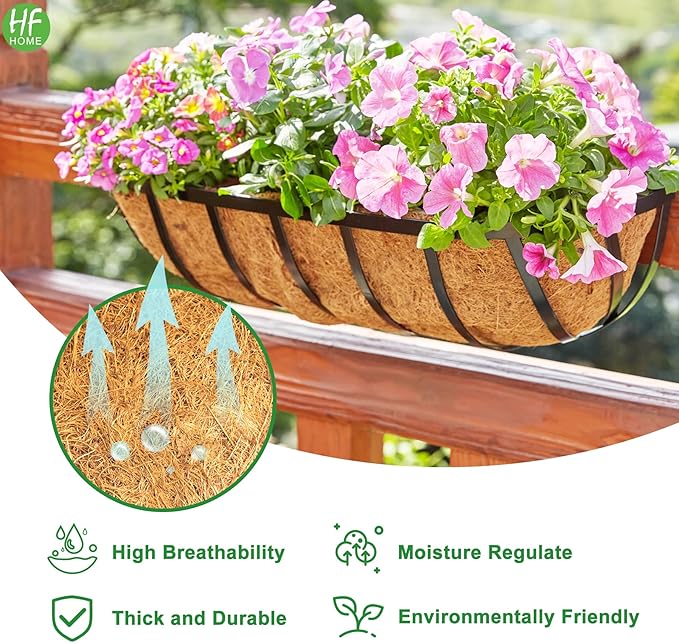 HFHOME 2 Packs 30 Inch Coco Liners for planters, 30" Trough Coconut Planter Hanging Basket Liners Replacement for Window Box Hanging Trough Planter
