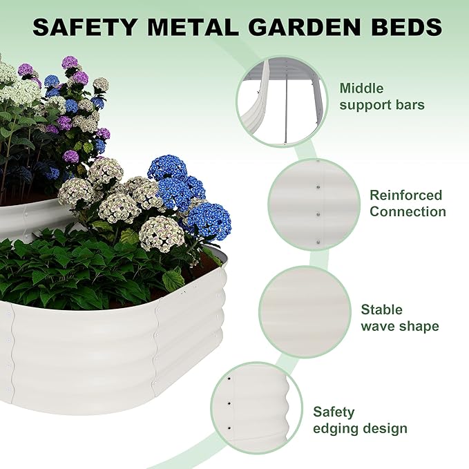 Galvanized Raised Garden Bed Kit - 61x42x31 in Outdoor Planter Box for Vegetables, Herbs, Flowers. Modular 3-in-1 Raised Garden Beds Outdoor with Open Base, Garden Box for Deep Root Growth, White
