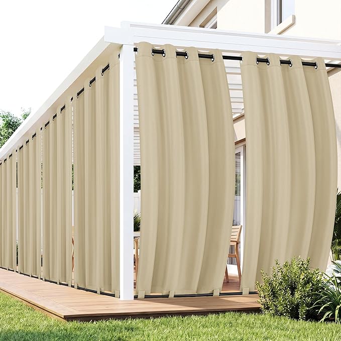 Patio Curtains Outdoor Waterproof 6 Panels - Windproof, Privacy, Weatherproof Outside Drapes for Gazebo Pergola Porch, Grommet Top and Tab Bottom, 54x95 Inch, Cream