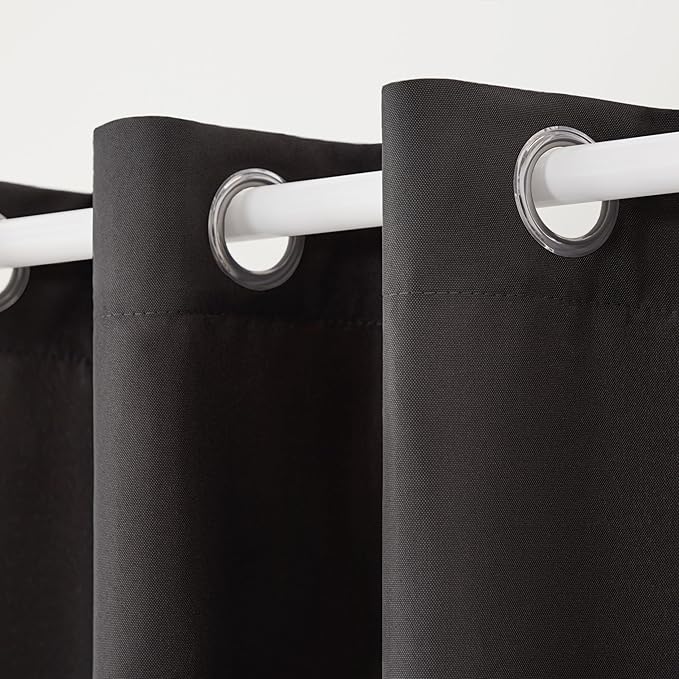 Town & Country Basics Cabana Solid Heavyweight Indoor Outdoor Curtains, Light Filtering Opacity with Grommet Top, Water Repellent, 2-Pack Set, 54"x96", Black