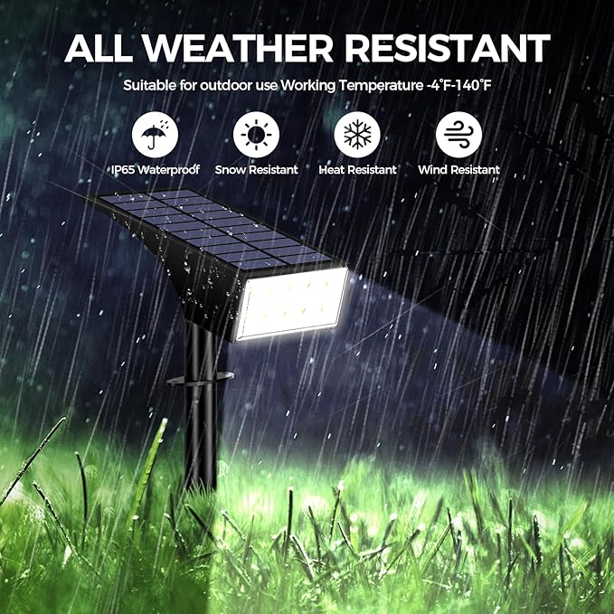 Solar Lights Outdoor Waterproof, Solar Spot Lights- 2 Pack/4 Mode LED Spotlights 2-in-1 Auto On/Off Powered Landscape Lighting for Outside Yard Wall Garden Path Driveway, Cool White