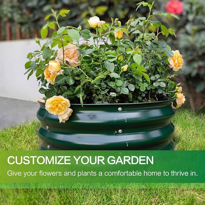 GARDMAX 2 Pack 2x2x1FT Galvanized Round Raised Garden Bed Kit, Metal Planter Boxes Outdoor with Easy Assembly, Large Garden Bed for Vegetables, Fruits, Flower, Herbs Dark Green