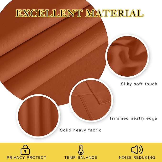 NICETOWN Blackout Curtains 54 Inches Long, Thermal Insulated Room Darkening Curtains for Bedroom, Window Treatment Drapes for Living Room Nursery (W66 x L54 Inch, Burnt Orange, 1 Panel)