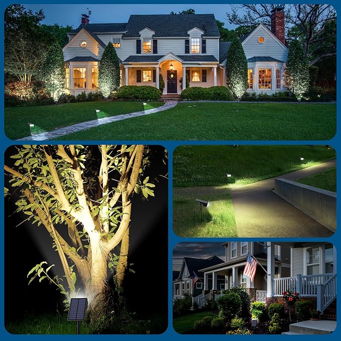 Solar Lights Outdoor Waterproof, Solar Spot Lights- 2 Pack/4 Mode LED Spotlights 2-in-1 Auto On/Off Powered Landscape Lighting for Outside Yard Wall Garden Path Driveway, Cool White