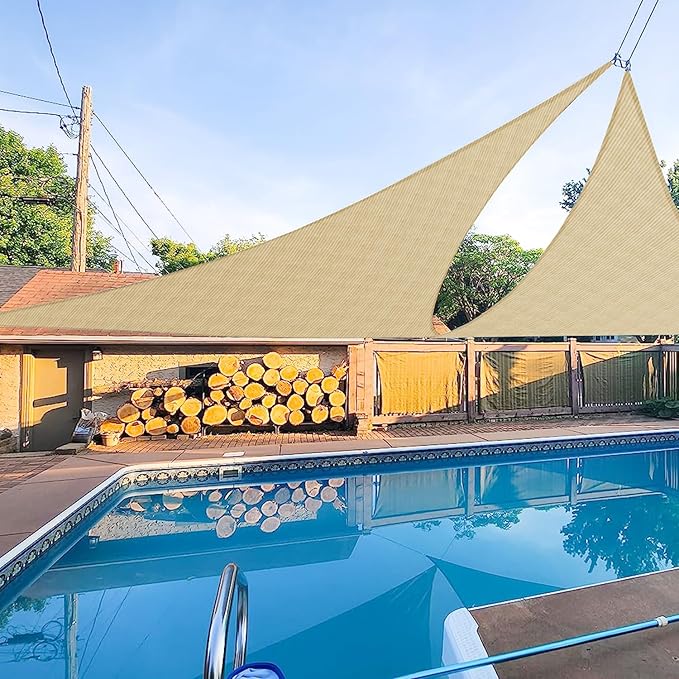 E&K Sunrise 18' x 18' x 18' Sun Shade Sail Triangle Canopy Shade Cover UV Block for Patio Backyard Garden Outdoor (Sand)