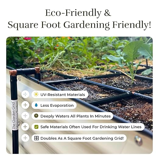 Garden Grid Watering System | Raised Garden Bed Drip Irrigation System – But Better | Pre-Assembled, Waters Every Plant Evenly, 1-Minute Setup | Square Foot Gardening Grid | US-Made (Cornerless, 2x6)