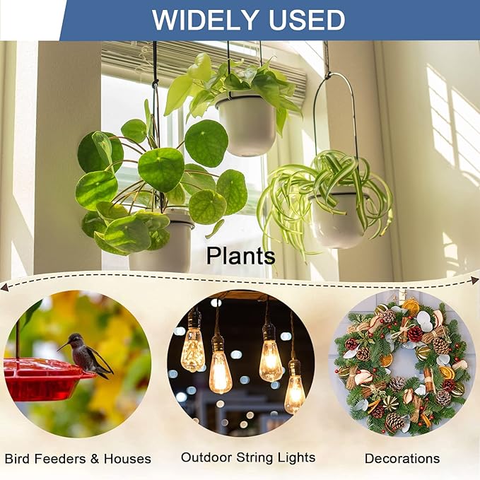 ADIIL 30 PCS Q Hanger Hooks with Safety Buckle, Windproof Screw Hooks for Hanging Outdoor String Lights, Plants, Christmas Patio Lights, 2.2 Inches, White
