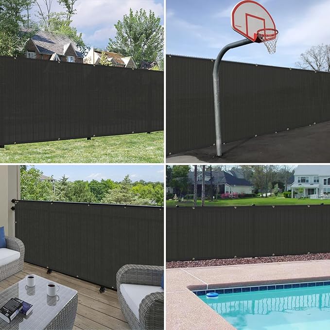 Windscreen4less Privacy Fence Screen Heavy Duty Windscreen Fencing Mesh Fabric Shade Net Cover with Brass Grommtes for Outdoor Wall Garden Yard Pool Deck, 6'x59' Black