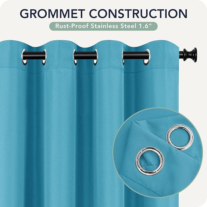 Outdoor Curtains for Patio Waterproof 6 Panels - Windproof, Privacy, Weatherproof Outside Drapes for Gazebo Pergola Porch, Grommet Top and Tab Bottom, 54x84 Inch, Teal