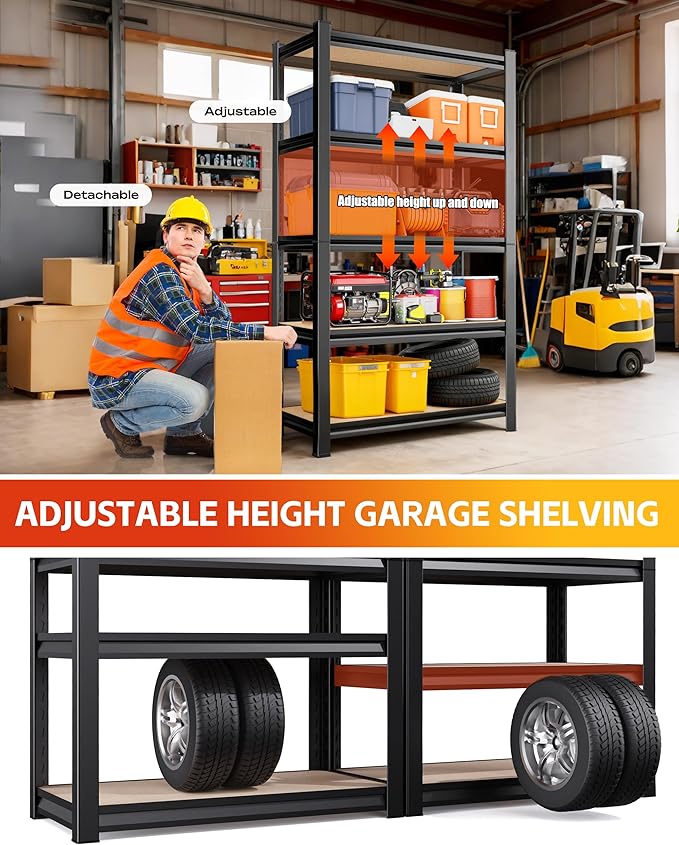 AOAORRG Set of 3 Garage Shelving Heavy Duty Storage Shelves, Metal Adjustable Shelving Unit, Utility Garage Organizer Shelf for Basement, Pantry, Kitchen, Warehouse, 15.7" Dx33.5 Wx35.4 H, Black