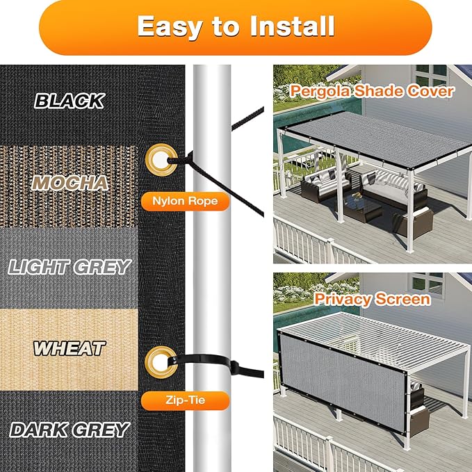Artpuch Outdoor Pergola Shade Cover 5x10 FT Sun Shade Cloth with Grommets Light Grey 90% UV Protection Canopy Patio Privacy Screen (Customized Available)