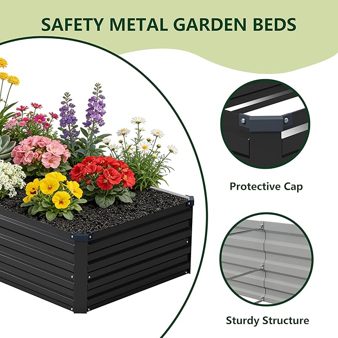 8x2x1 ft(2 Pack) Galvanized Raised Garden Bed,Outdoor Planter Box Metal Patio Kit Planting Bed for Vegetables Flowers and Succulents,Black