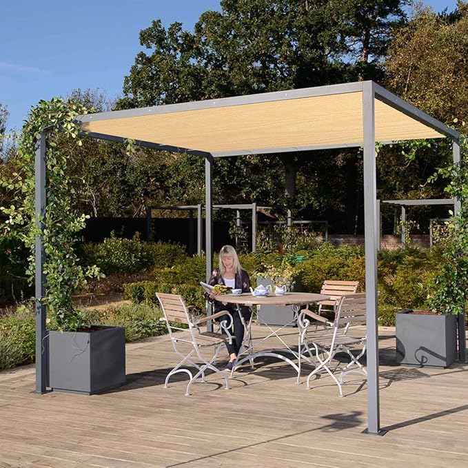 Eden's Decor Straight Flat-Edged Sun Shade Sail Rectangular 10' x 15' Beige UV-Blocking Outdoor Canopy Fabric Cloth Awning for Pergola Patio Garden Backyard Custom Size