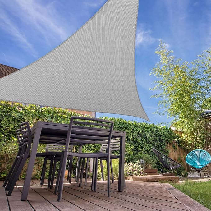 E&K Sunrise 20' x 20' x 20' Sun Shade Sail Triangle Canopy Shade Cover UV Block for Patio Backyard Garden Outdoor (Light Gray)