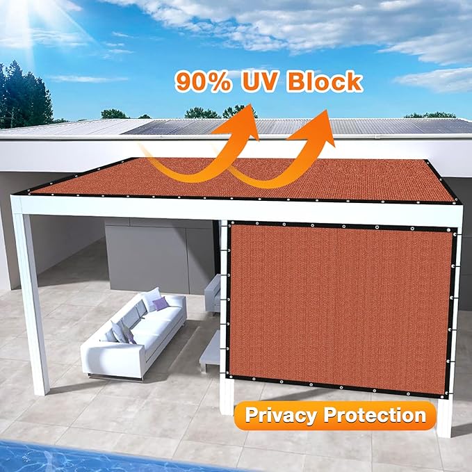 Artpuch 90% Sun Shade Cloth, 11 x 13 FT Pergola Shade Cover Canopy with Grommets, Sun Screen Fabric Tarp for Patio, Outdoor, Garden, Backyard, Rust Red