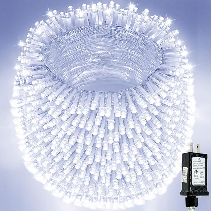 Extra-Long String Lights Outdoor Indoor, 800 LED Upgraded Super Bright Christmas Lights Clear Wire, Waterproof 13 Modes Plug in Twinkle Fairy Light for Bedroom Party Wedding Garden Xmas(Cool White)