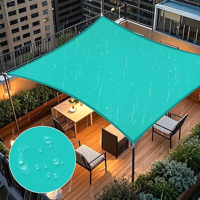 Artpuch Waterproof Sun Shade Sail, 12'x12' Turquoise Rectangular, UV Resistant Rain Canopy, Curved Edges Shade Cloth for Outdoor Patio, Deck, Yard (Customizable)