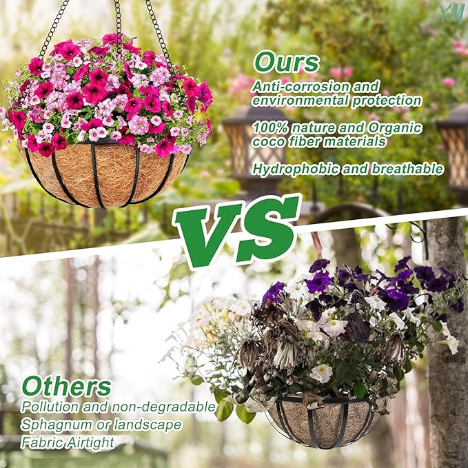 Y&M Pack of 2 12" Pre-Formed Round Coco Fiber Hanging Basket Liner,Coco Replacement Liner-2PCS