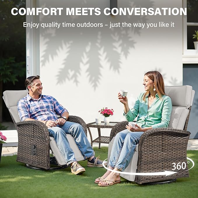 Belord Dual-Adjust Outdoor Swivel Recliner Chair – Reclining Patio Chair with Adjustable Backrest and Footrest, All-Weather Wicker Chaise Lounge Chair Outdoor for Pool Deck Brown (Upgraded 2.0)