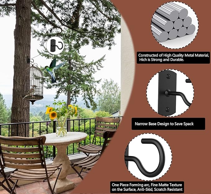 Ceiling Hooks for Hanging Plants 2Pack 2.5in,Wall Plant Hooks for Plants,Lights,Planters,Lanterns,Hanging Bird Feeders,Wind Chimes,Indoor&Outdoor Decoration Black