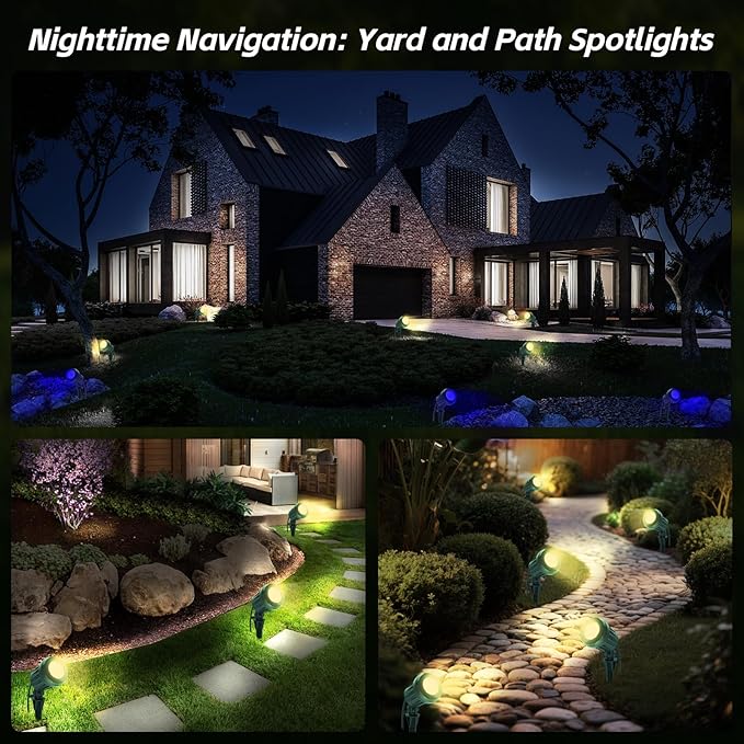 Spotlight Outdoor – 120V Plug-in, 2700K Warm White LED Landscape Spot Lights with RGB 3 Lenses for Yard, Garden, Lawn&Tree Decor, IP67 Waterproof, Perfect for Holidays&Everyday (2 Pack, Green)