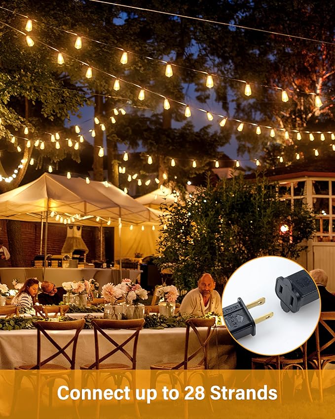 Outdoor String Lights Waterproof, 50FT Patio Lights with 26 ST38 Edison Bulbs (1 Sqare), Outside Hanging Decorative Lights for Porch, Blacony, Blackyard, Bistro, Garden, 2700K