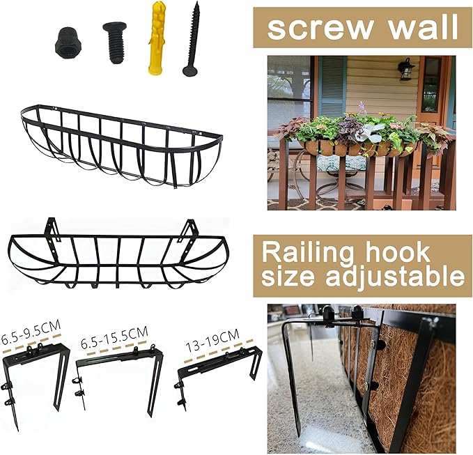 4pack 24-inch Window Sill Window Railing Planters with Cocoa Liner for Outdoor Balconies, Porches, Fences, Patio Railings