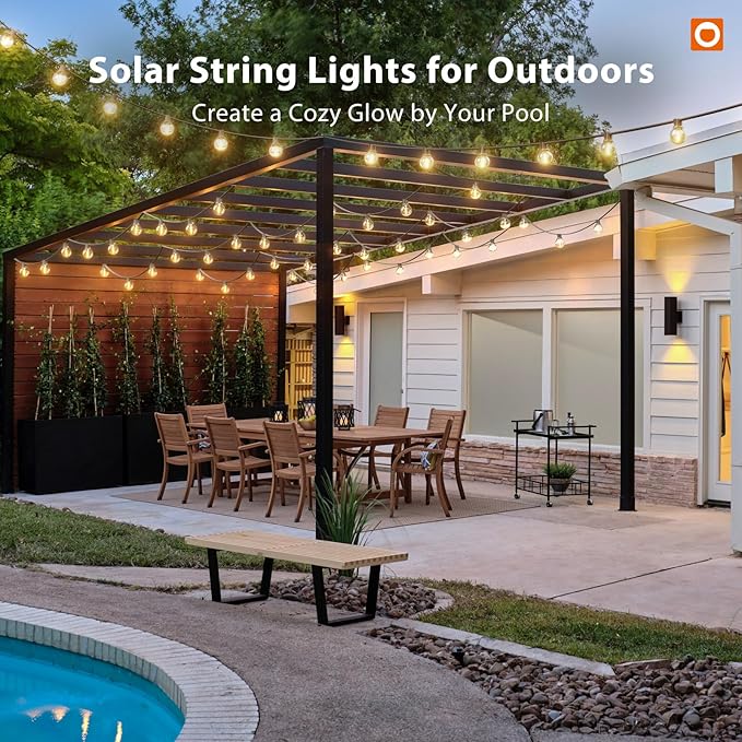 addlon 50FT Solar String Lights Outdoor Waterproof with Remote, G40 Globe Solar Patio Light with 27 LED Shatterproof Bulbs, 3 Modes, Dimmable Hanging for Outside Backyard Party