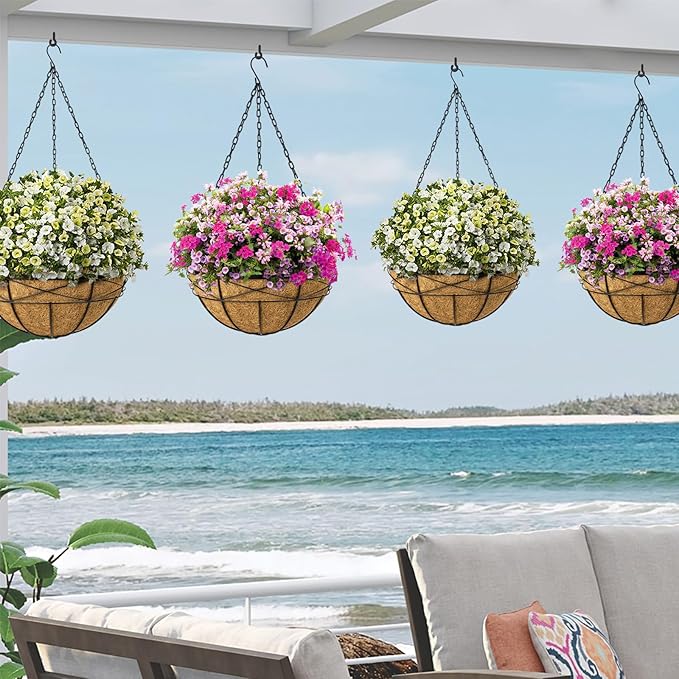 20 Inch 4 Pack Natural Coconut Husk Fiber Liners for planters Round Coco Replacement Liners for Hanging Flower Basket Planter Large Coco Coir Pots for Outdoor Garden