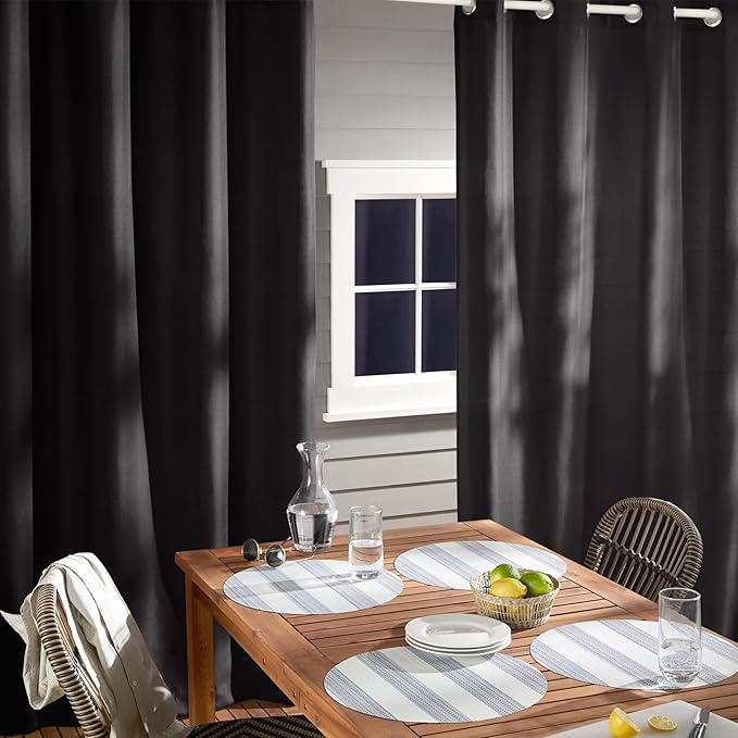 TOWN & COUNTRY BASICS Cabana Solid Heavyweight Indoor Outdoor Curtains, Light Filtering Opacity with Grommet Top, Water Repellent, 2-Pack Set, 54"x96", Dark Navy
