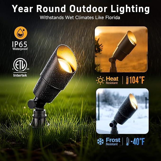 Gardenreet Brass Landscape Lighting - Black Outdoor Low Voltage Spotlights LED, 12V Wired Uplights, Waterproof Spot Lights for Outside Trees with 5W 2700K Warm White MR16 Bulb (4 Pack)