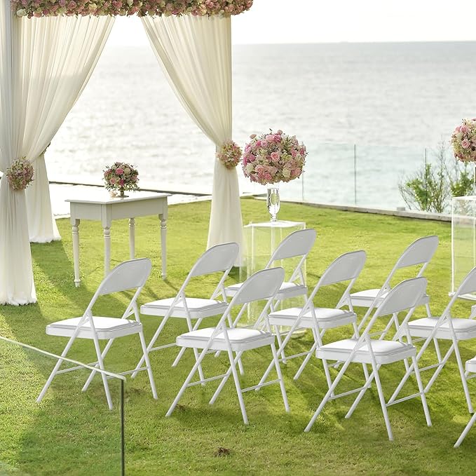 VINGLI 8 Pack Folding Chairs with Padded Seats, Metal Frame with Pu Leather Seat & Back, Capacity 350 lbs, White
