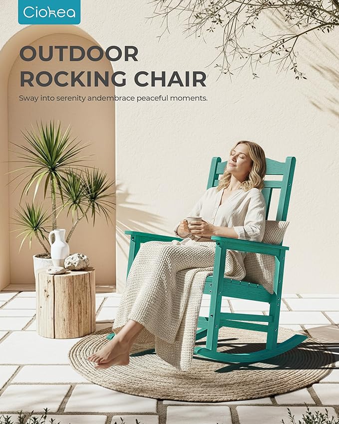 Ciokea Oversized Outdoor Rocking Chairs Set of 2, 380lbs Heavy-Duty Large Patio Rocker, High Back Cozy Porch Chairs, Weather Resistant Patio Rocking Chairs for Outside, Fire Pit, Deck, Aruba Blue
