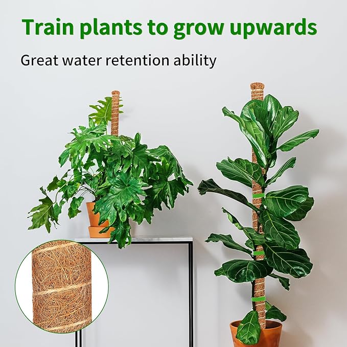 2 Pack 60 Inch Moss Pole Monstera Plant Support, Coir Moss Poles for Climbing Indoor Plants, Bendable Plant Stake Trellis for Potted Plant, Pothos, Philodendron