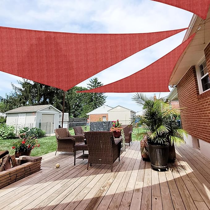 Patio Paradise 8' x 8' x 8' Sun Shade Sail Triangle Canopy Shade Cloth Fabric Sunlight Block Patio Pergola Cover HDPE Deck Awning for Outdoor Backyard Roof Shading, Red