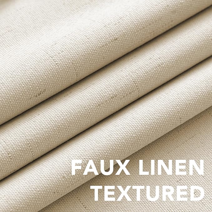 H.VERSAILTEX 100% Blackout Curtains for Bedroom Thermal Insulated Linen Textured Curtains Heat and Full Light Blocking Drapes Living Room Curtains 2 Panel Sets, Bleached Sand, 52x54 Inch