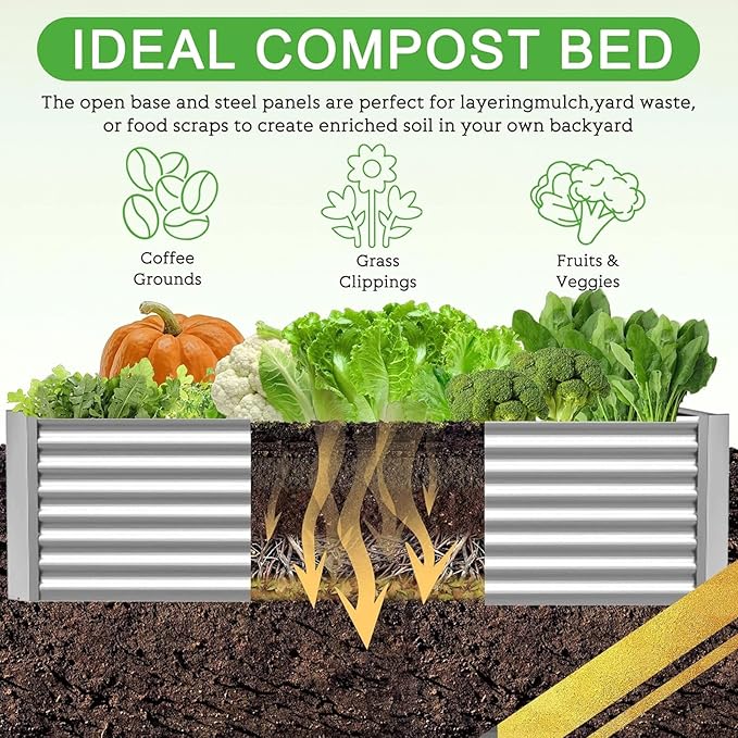 3 Pack 8x4FT Corrugated Galvanized Steel Raised Garden Bed Outdoor, Metal Above Ground Garden Bed for Vegetables and Flowers, Rectangle Raised Beds for Gardening