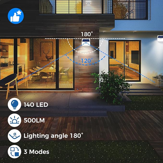 Peasur Solar Lights Outdoor Waterproof, 24Pack 140LED Bright Motion Sensor Security Lights 3 Modes, Solar Powered Fence Wall Light for Garden Yard Outside(Cool White)