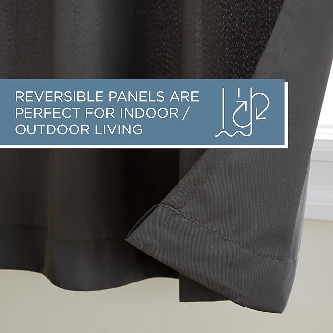 TOWN & COUNTRY BASICS Cabana Solid Heavyweight Indoor Outdoor Curtains, Light Filtering Opacity with Grommet Top, Water Repellent, 2-Pack Set, 54"x120", Charcoal
