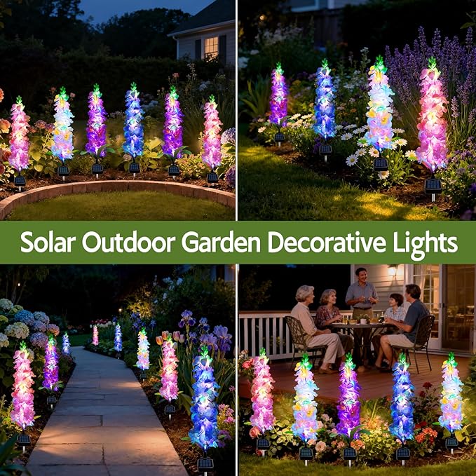 Solar Garden Lights, 6 Pack 20 LEDs Solar Delphinium Flowers Lights Gifts for Mom Grandma Women, Waterproof Solar Outdoor Lights Two Lighting Modes for Wedding Garden Yard Patio Decor