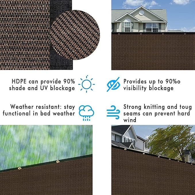 UPGRADE Privacy Fence Screen 4'x75' Brown Outdoor 90% Visibility Blockage 170 GSM Mesh Shade Cover Panels for Backyard,Balcony,Home Decoration with Zip Ties,Customized Avaliable