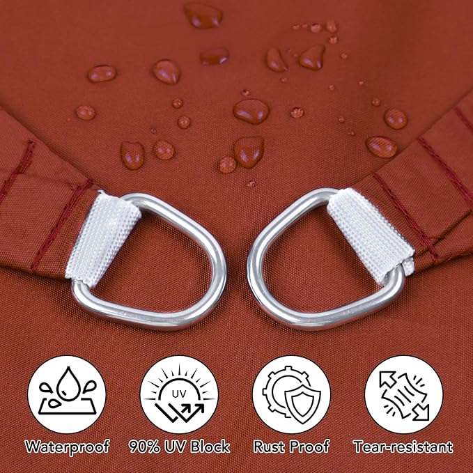 Artpuch Waterproof Sun Shade Sail, 12'x12' Rust Red Rectangular, UV Resistant Rain Canopy, Curved Edges Shade Cloth for Outdoor Patio, Deck, Yard
