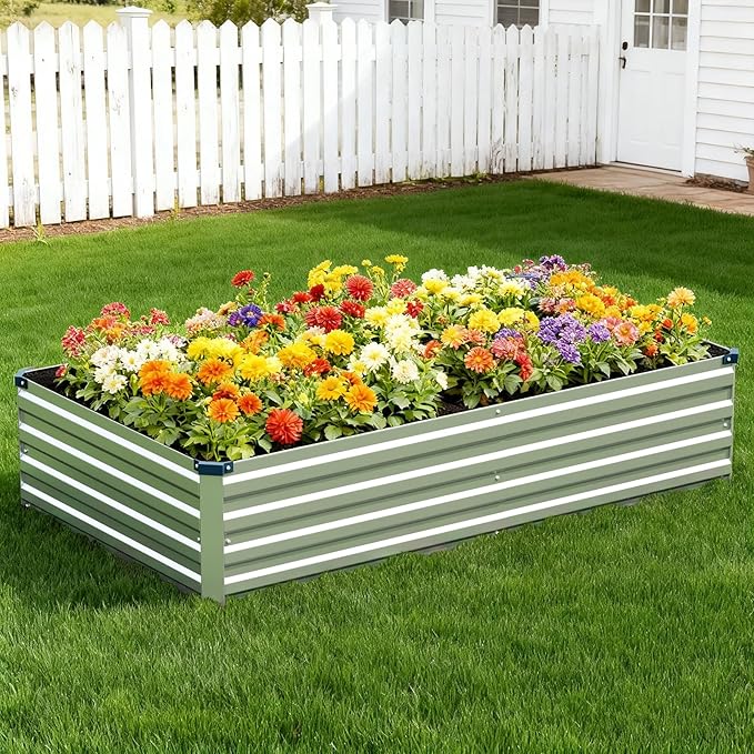 Vengarus 8x4x1FT (2 Pack) Galvanized Raised Garden Bed Kit, Outdoor Metal Planter Box for Vegetables, Rectangular Steel Container, Easy Assembly (Silver)